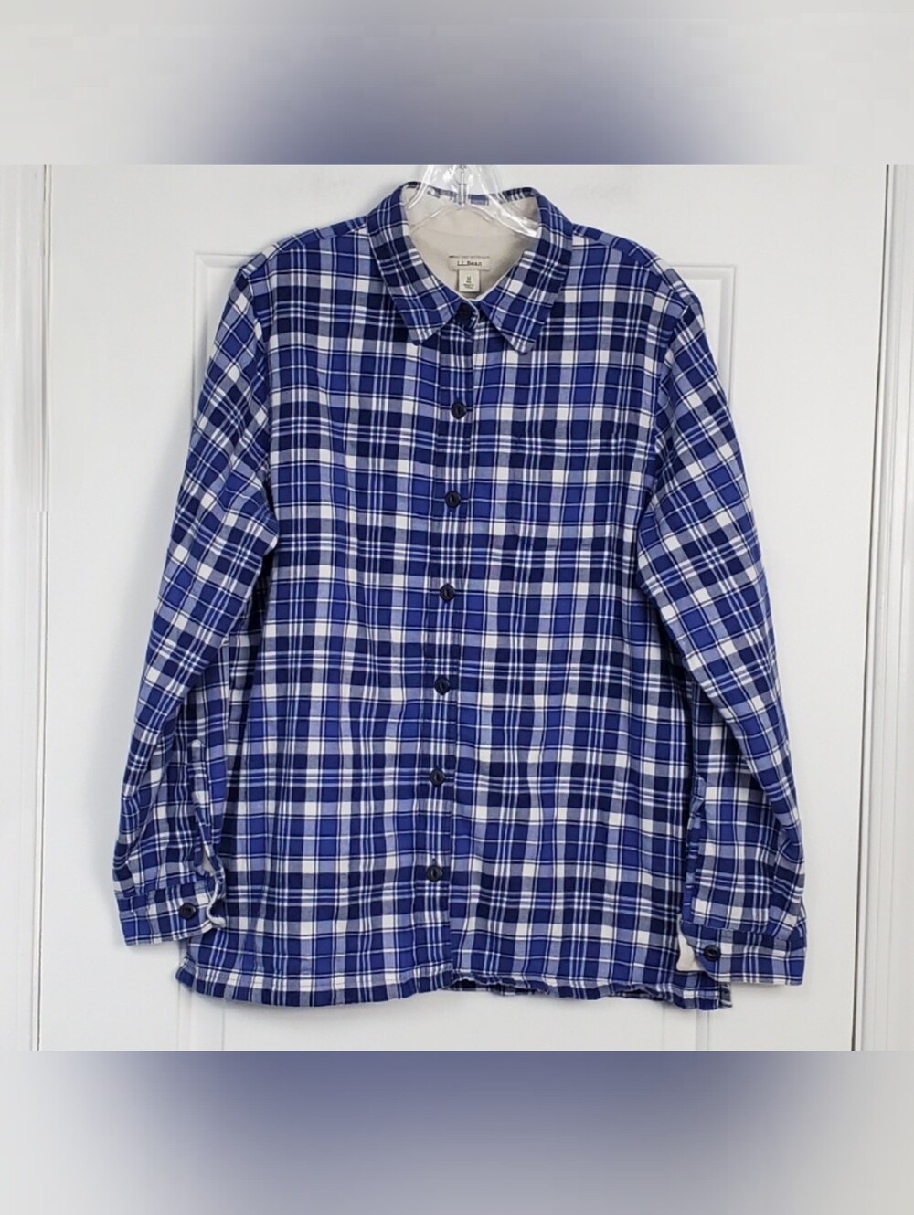LL Bean Womens Plaid Fleece-Lined Sherpa Flannel Shirt Classic - Size M - EUC